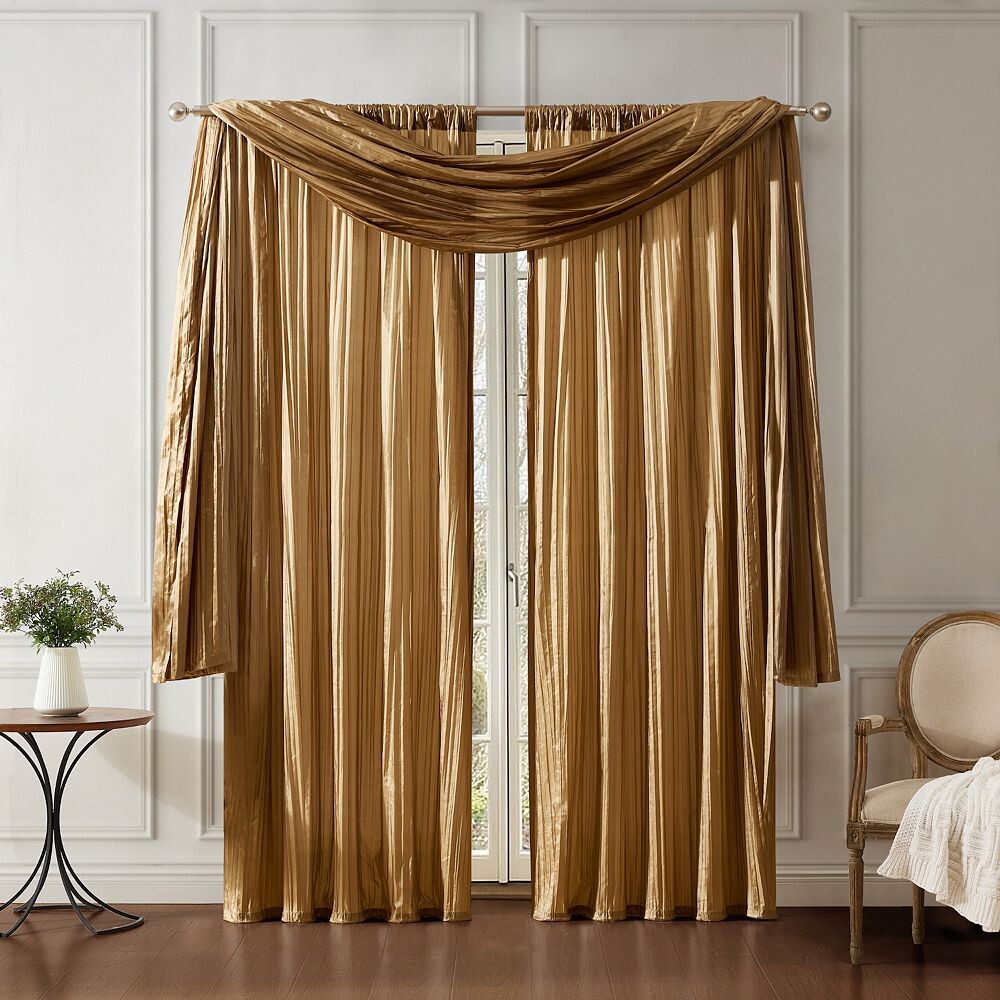 

Elrene Home Fashions Athena Набор оконных штор и шарфа из искусственного шелка из 3 предметов, золотой