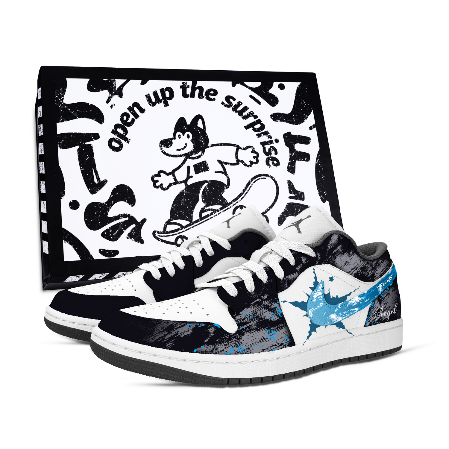 

Air 1 Angel Xingji устойчивые к истиранию винтажные баскетбольные кроссовки Unisex белый черный Jordan, синий белый черный