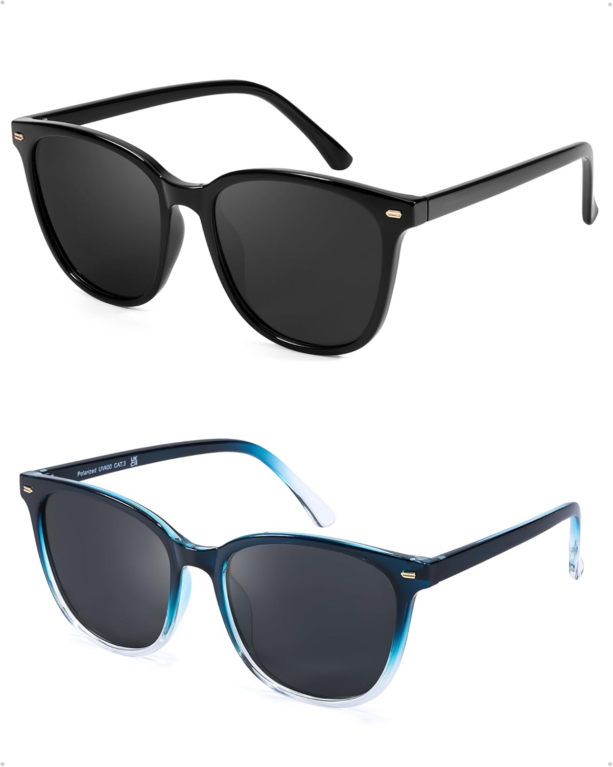 

FIMILU 2 пары солнцезащитных очков для женщин, поляризованные линзы с защитой UV400, большая оправа, модные очки, стильные и стильные, A14(2 Pack)black Frame/Grey Lens+gradient Blue Frame/Grey Lens