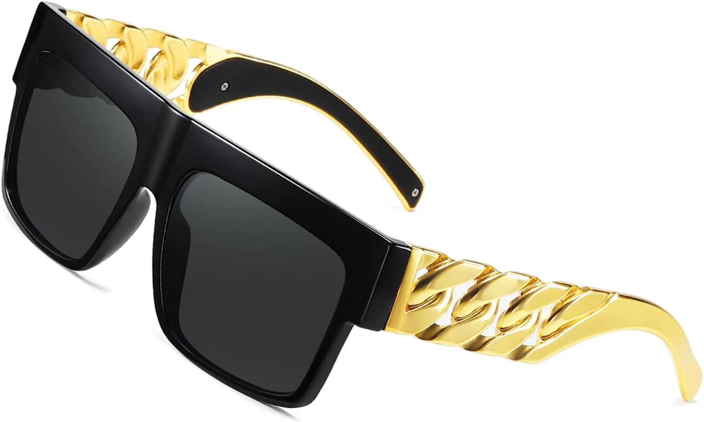 

SHEEN KELLY Ретро квадратные большие толстые солнцезащитные очки для мужчин с золотой металлической цепочкой в ​​стиле хип-хоп, роскошные очки, High-grade