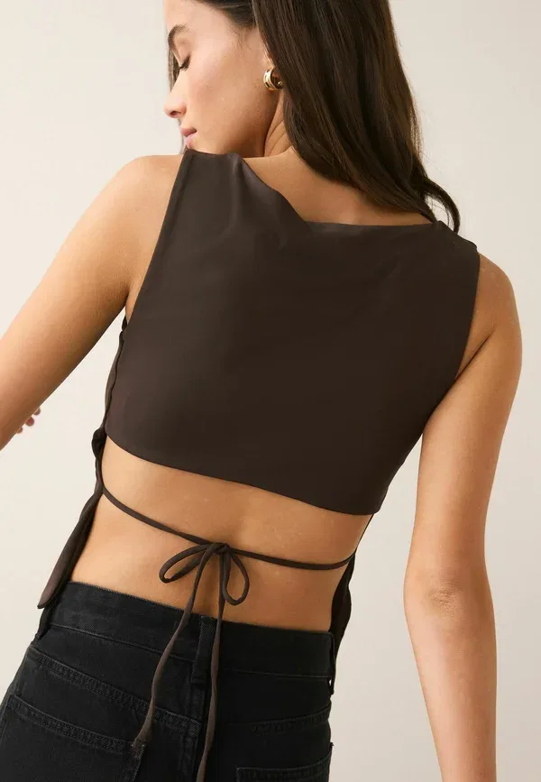 Топ Regular fit, Next, soft touch slinky backless tie sleeveless, шоколадно-коричневый