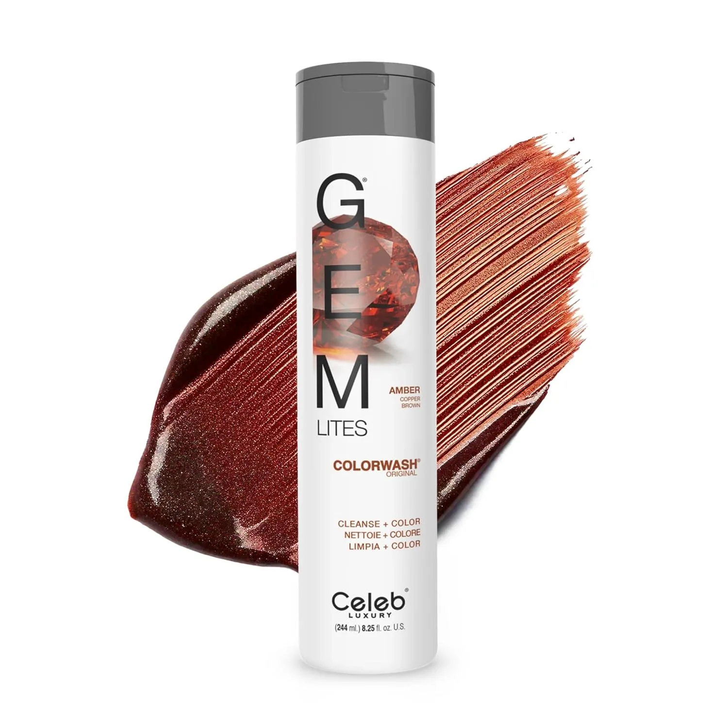 Шампунь Celeb Luxury Colorwash Color Depositing Shampoo - освежитель цвета, веганская краска для волос, средство для восстановления связей Bondfix, Viral и Gem Lites., Amber
