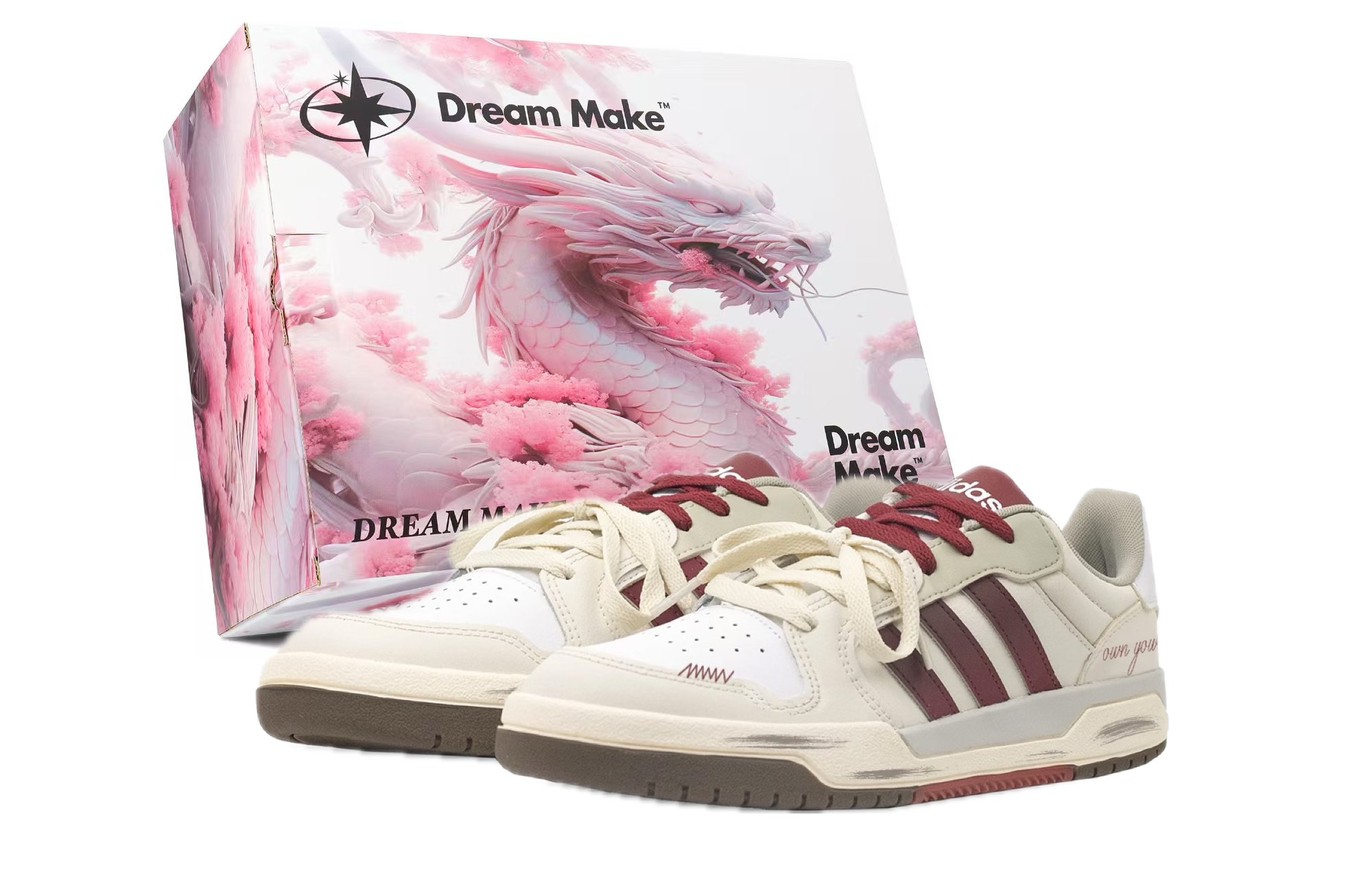 

Entrap Romantic With You, Auspicious Dragon устойчивый к истиранию, легкий и дышащий низкий верх Adidas Neo, экрю бордовый