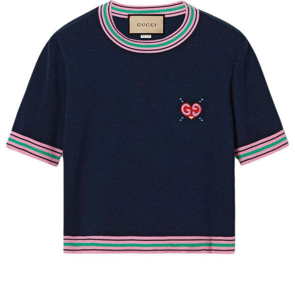 

Свитер fine knit sweater with embroidery 'navy' Gucci, синий