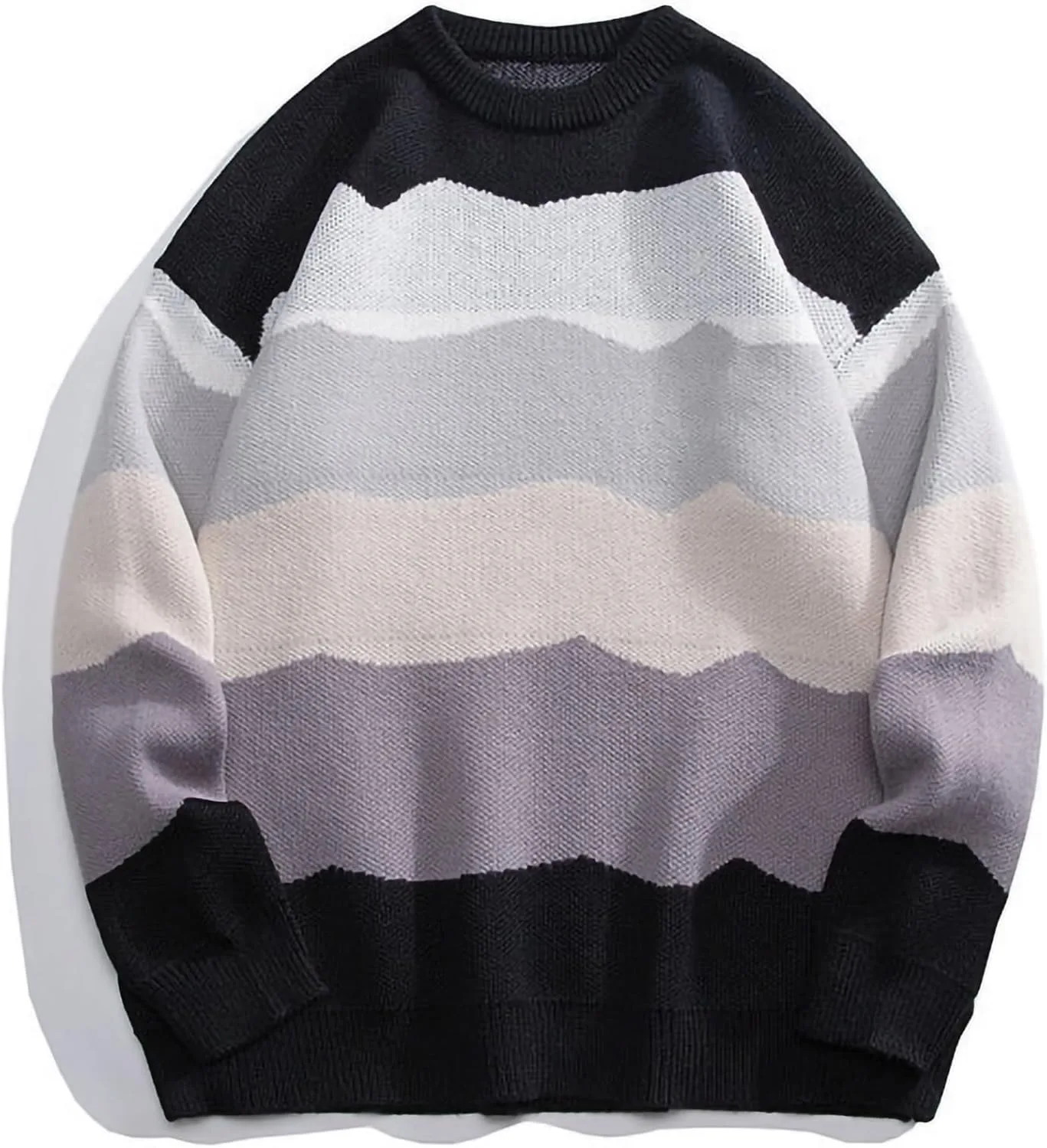 

Свитер с круглым вырезом для мужчин, длинный рукав, цветной блок, оверсайз