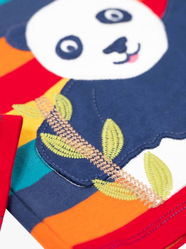 Детская хлопковая футболка с длинными рукавами и аппликацией Frugi, Rainbow Stripe/Panda — фото 3