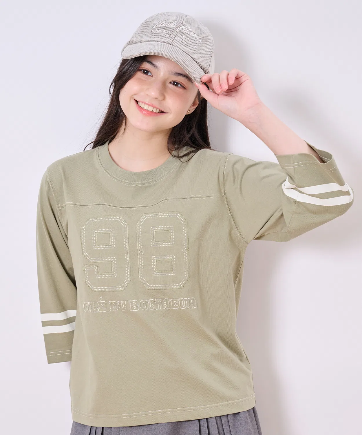 Детская футболка с рукавом 3/4 pom ponette junior с номером и вышивкой оливкового цвета