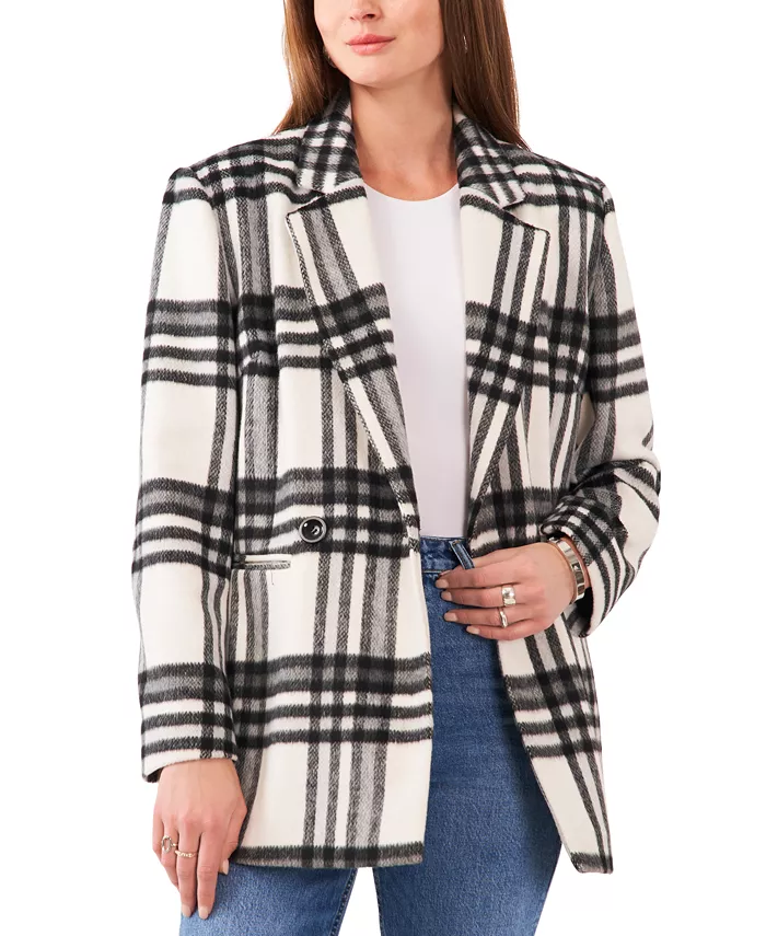 

Женский клетчатый двубортный блейзер Vince Camuto, белый