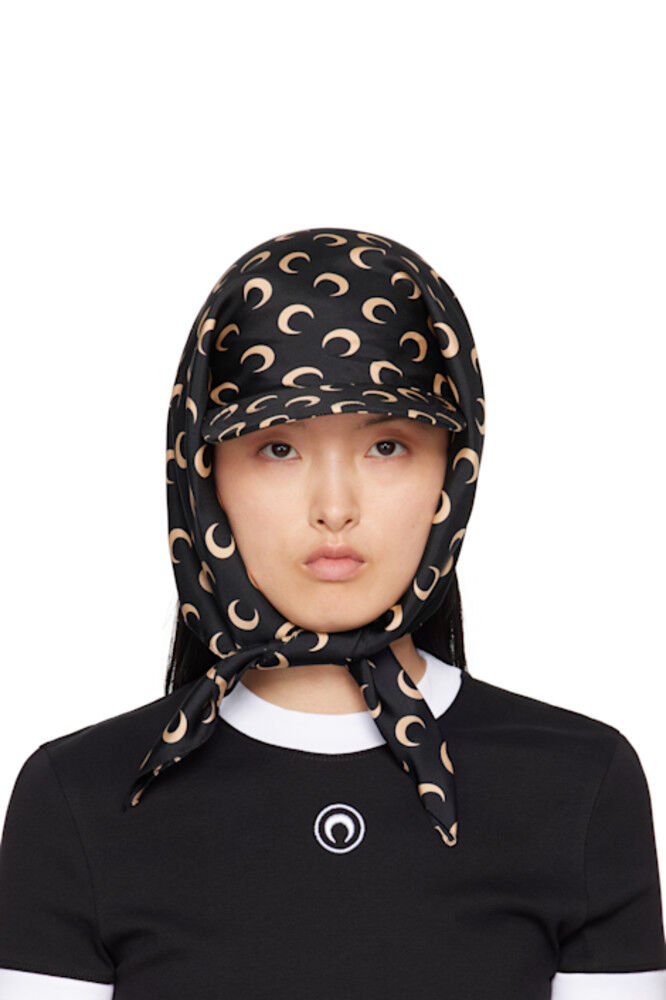 

Эксклюзивная кепка SSENSE из регенерированного шелка черного и бежевого цвета с вуалью Marine Serre