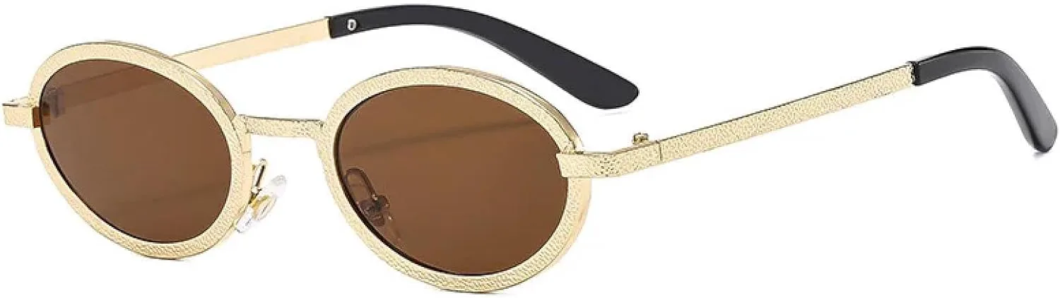 

Винтажные круглые мужские модные маленькие овальные металлические солнцезащитные очки для женщин класса люкс с защитой от УФ-излучения UV400 TVTBBVV, Gold-brown