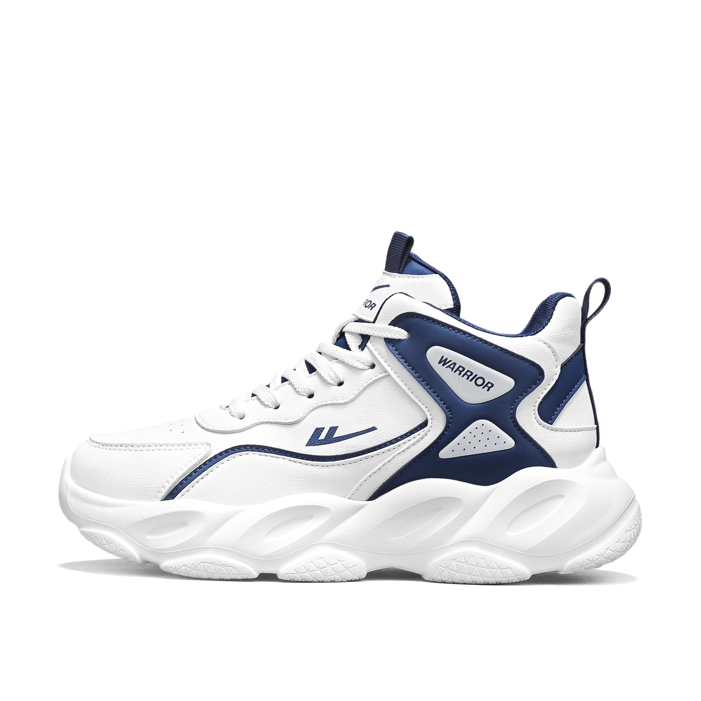 

Мужские повседневные кроссовки Mid top с амортизацией, устойчивые к истиранию, увеличивающие рост WARRIOR, белый темно-синий