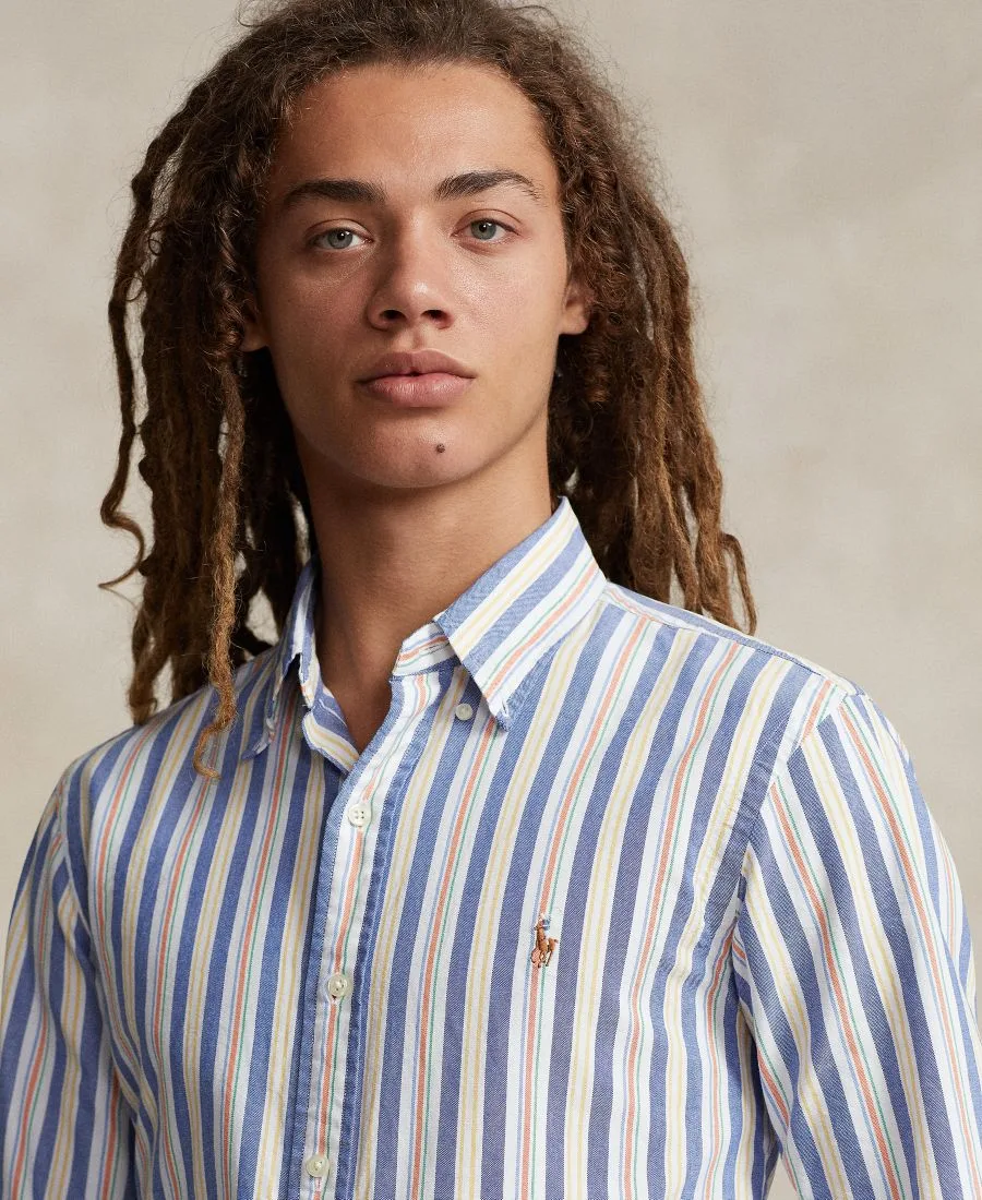 Мужская полосатая рубашка Оксфорд, сшитая на заказ Polo Ralph Lauren, синий — фото 3