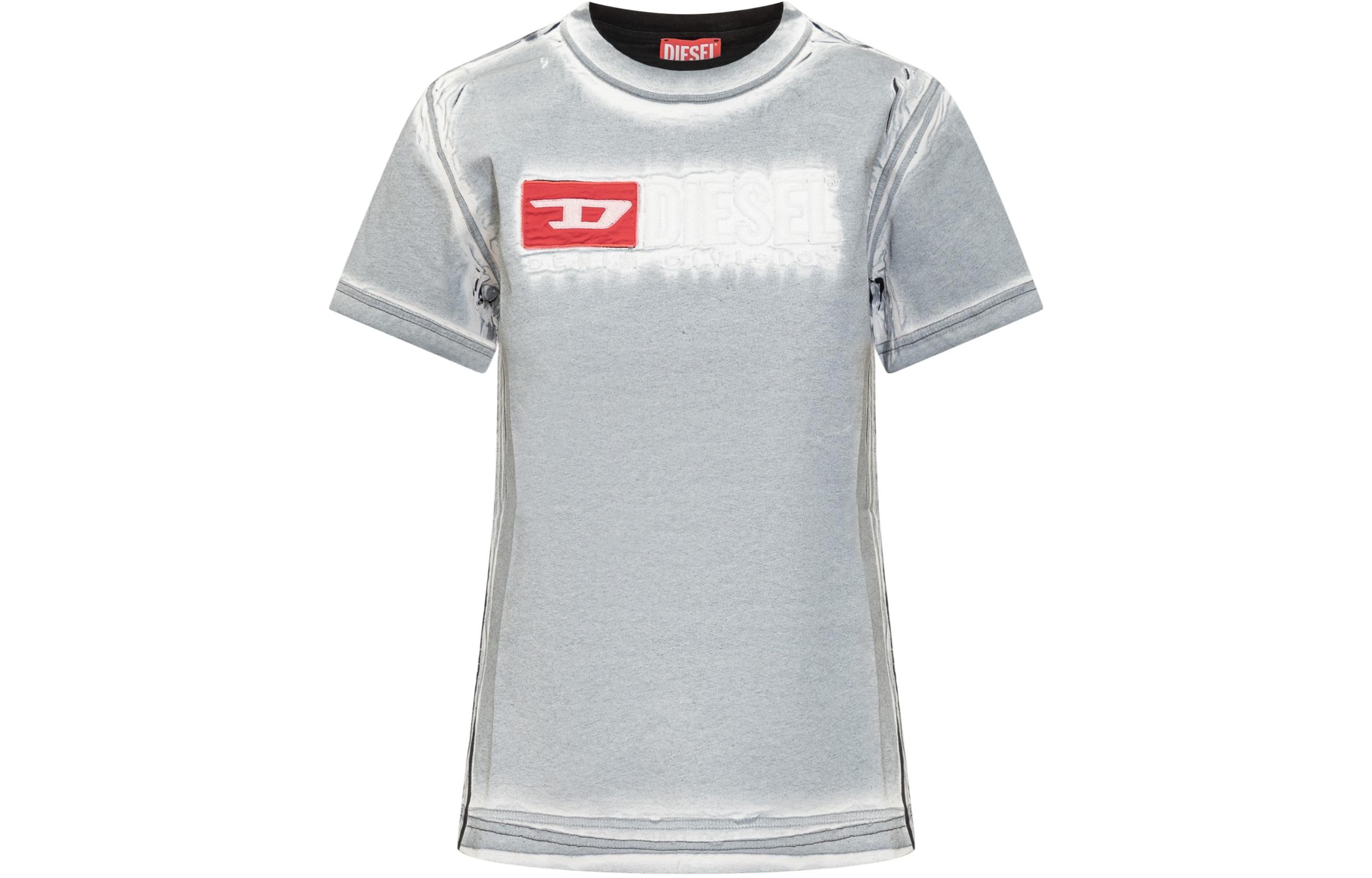 Футболка Cotton с эффектом кракелюра DIESEL, серый — фото 3
