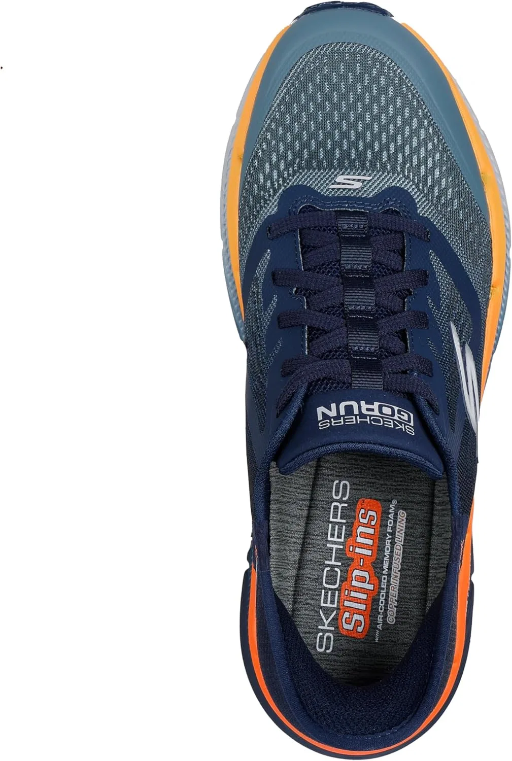 Мужские слипоны Skechers Max Cushioning Premier 2.0 Ascendant II Hands-Free, Navy And Orange Textile Synthetic — фото 3