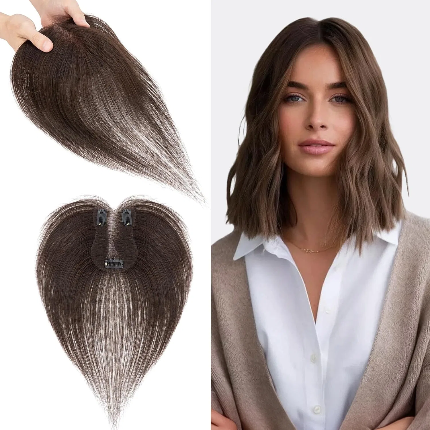 Накладка для волос «Topper Hair» с челкой от S-noilite S-Noilite, #2 Dark Brown (Side Pony)