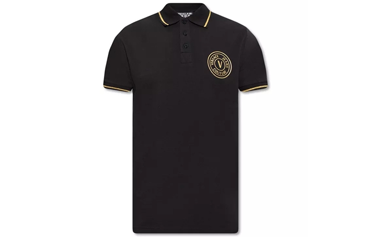 

Футболка поло с вышитым логотипом VERSACE JEANS COUTURE, черный