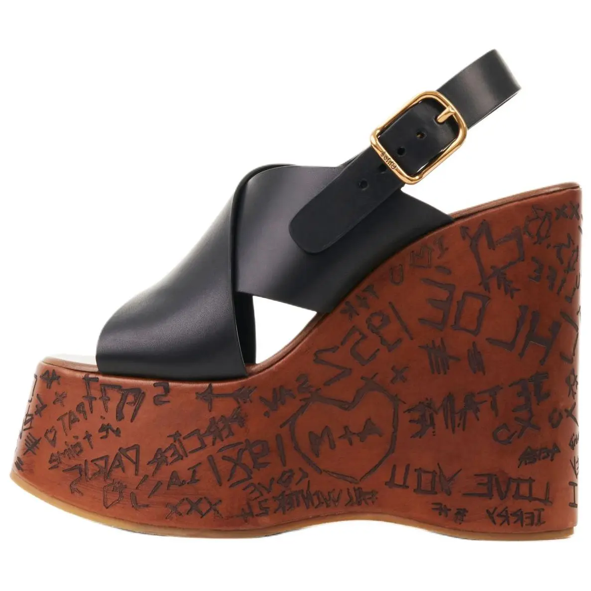 Женские босоножки на танкетке с открытым носком Chloé, Black