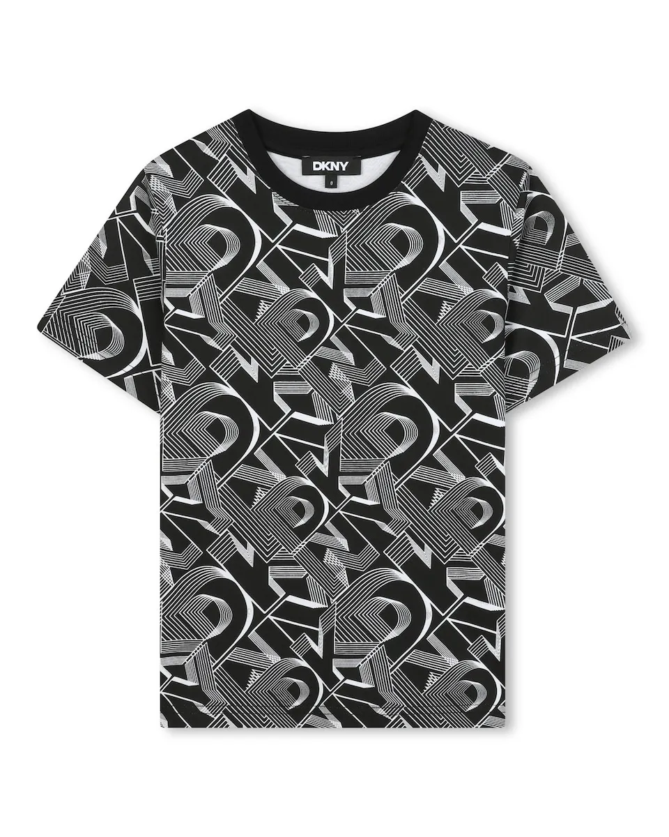

Детская хлопковая футболка DKNY, черный/белый