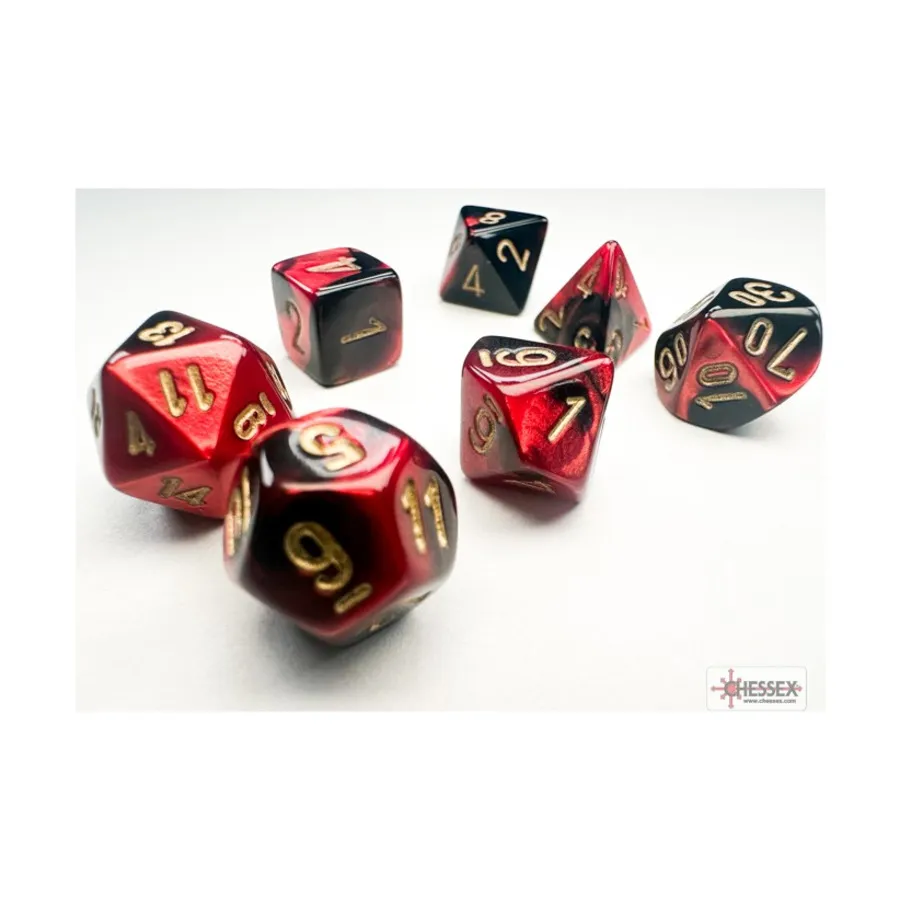 

Набор Mini Poly — Близнецы черно-красный с золотом (7), Dice - Miniature 10mm & 5mm (Chessex)