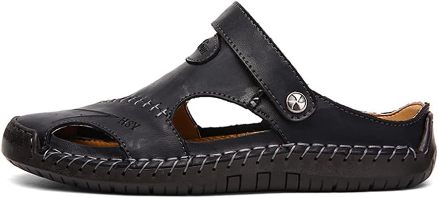 

Мужские сандалии с закрытым носком из кожи, водонепроницаемые, для повседневной носки, походов на открытом воздухе, сандалии-тапочки для рыбалки (черные, размер 48) Fgdseeekjufhh