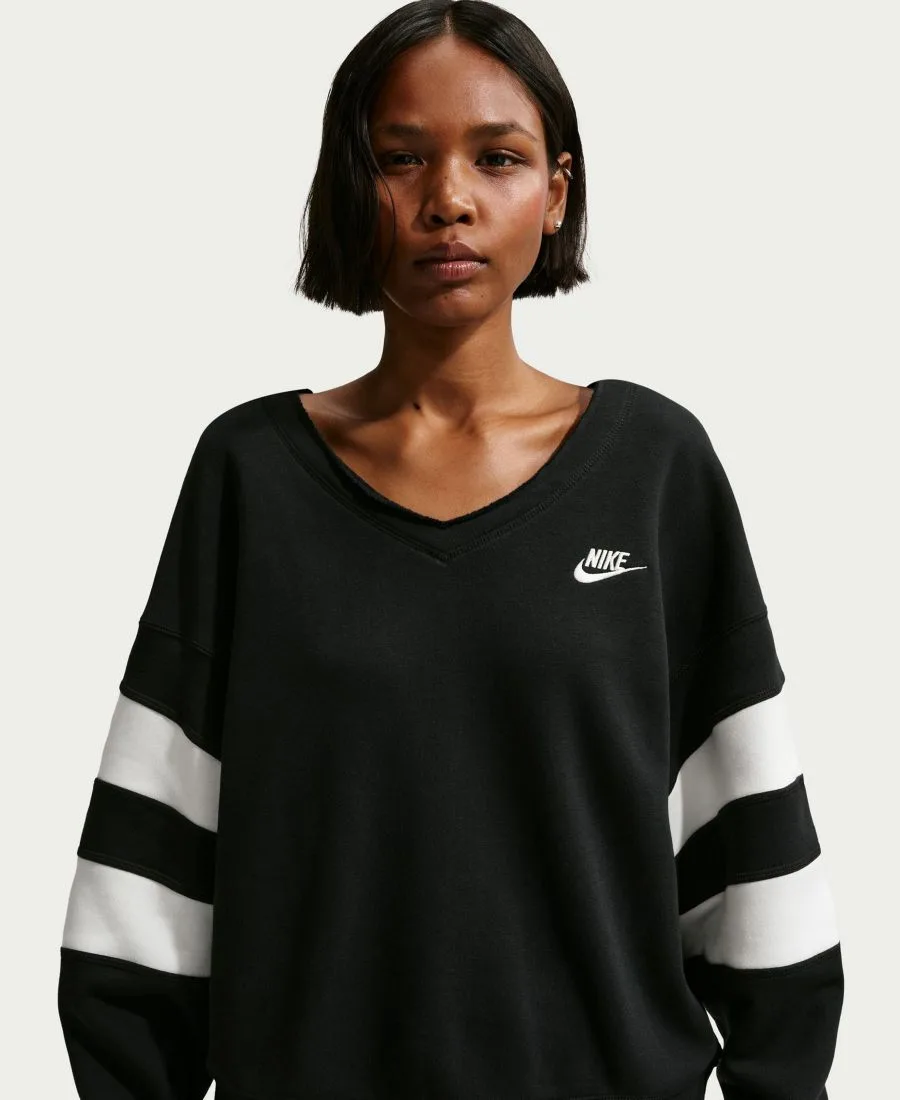 Женская флисовая толстовка Sportswear Club с V-образным вырезом свободного кроя Nike, черный/sail/sail — фото 2