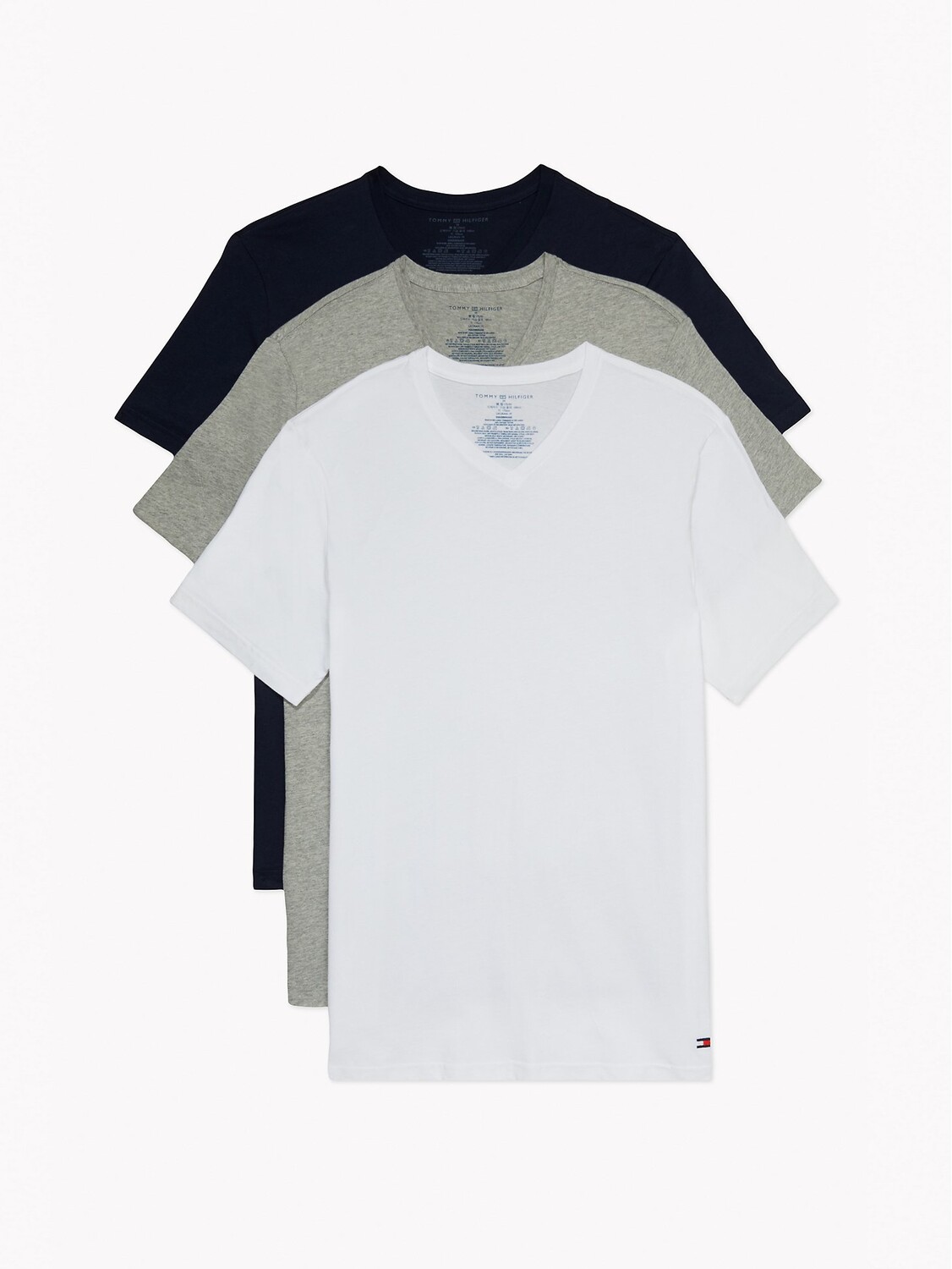 Комплект футболок Tommy Hilfiger Cotton Classics V-Neck, 3 предмета, серый/синий/белый — фото 2