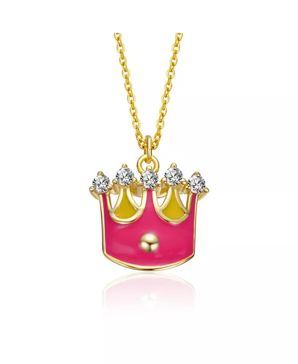 

Ожерелье с подвеской в виде короны, покрытой 14-каратным золотом, цветной эмалью и прозрачным кубическим цирконием Gigigirl, red