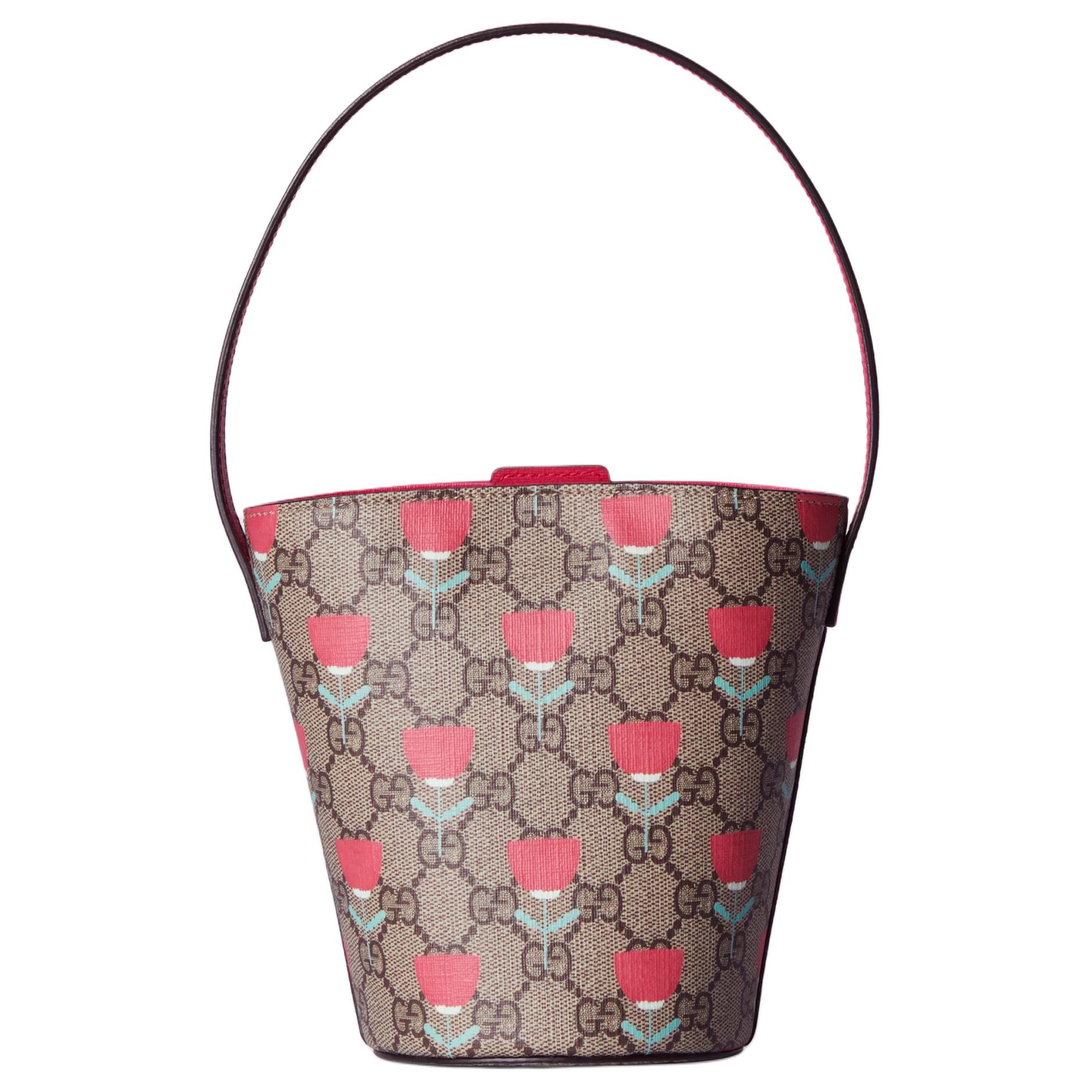 

GUCCI Верховная холщовая сумка, ведро, детская ручная розовая и черная