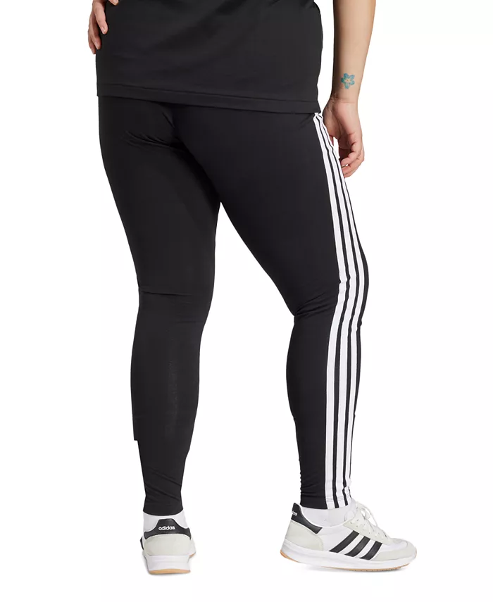 Эластичные хлопковые леггинсы Plus Size Essentials с тремя полосками adidas, черный — фото 2