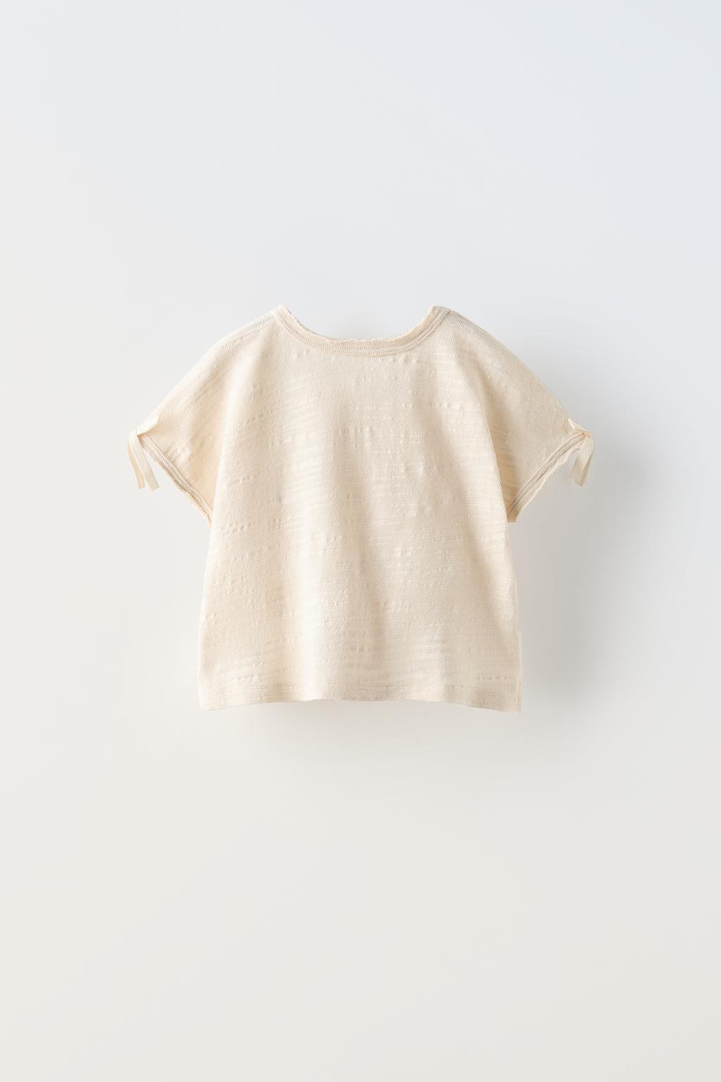 

Футболка slub knit с бантиками ZARA, середина экрю