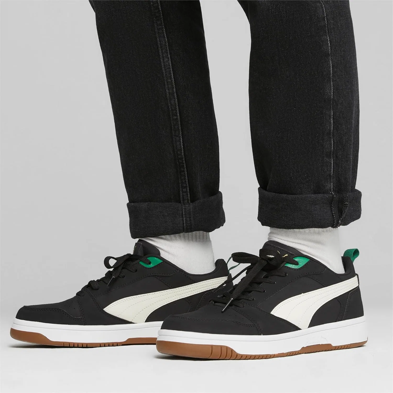 Кроссовки PUMA Unisex Rebound V6 Low 75 Years, 3-Puma Black Warm White Archive Green Gold Pristine — фото 2
