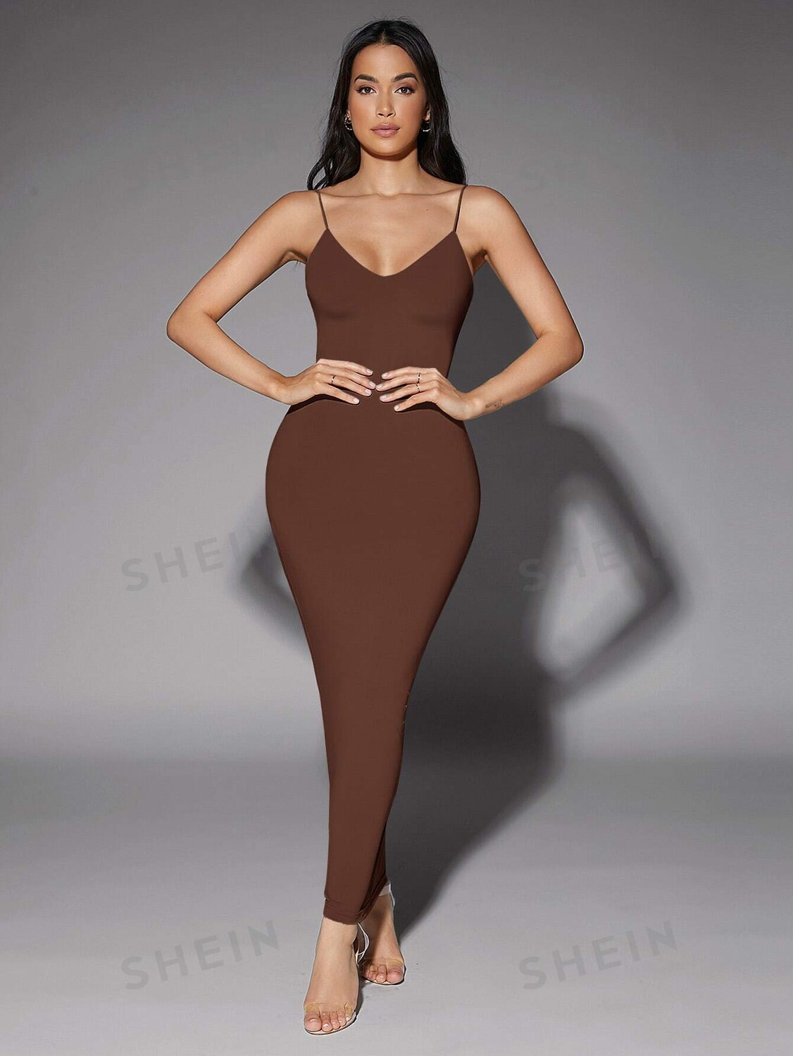 

BAE, Облегающее платье, Однотонное, с открытой спиной Shein, кофейно-коричневый