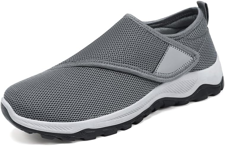 

Мужские ортопедические прогулочные туфли, ультралегкие, плоские, противоскользящие, на липучке, модные кроссовки, повседневные, комфортные, с регулировкой, сабо Hhhchpm, серый