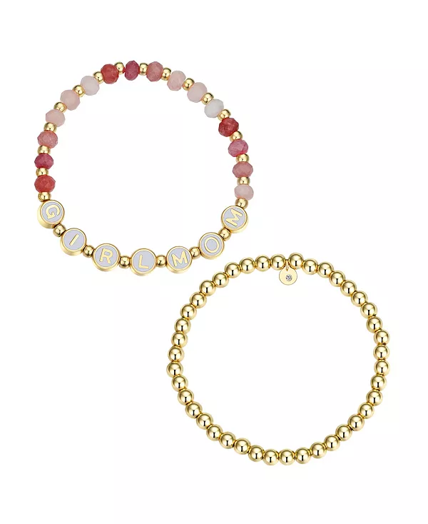 

Комплект браслетов из разноцветного розового кварца и бусин в стиле «мамочка» Unwritten, gold