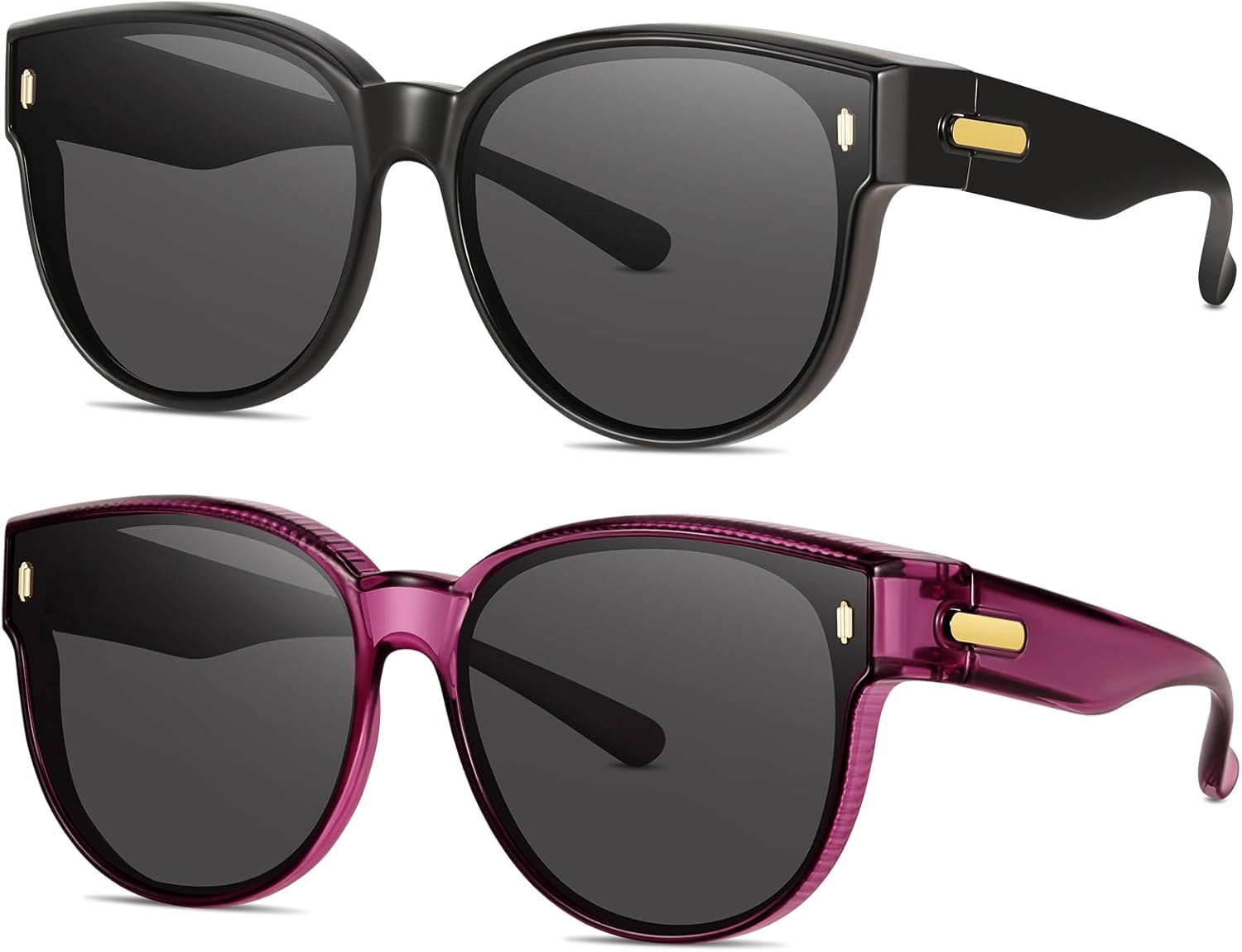 

Поляризованные солнцезащитные очки для женщин, надеваемые поверх обычных очков. Стильные круглые очки с большой защитой от УФ-излучения (типа «кошачий глаз») для выхода в свет и вождения RSQQAV, （black/Black+purple/Black）