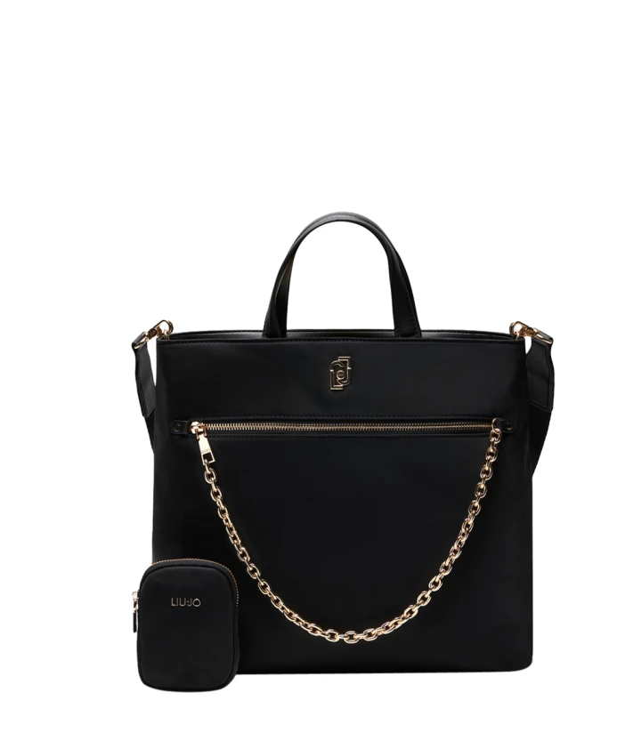 

Черная нейлоновая сумка-шоппер с металлической цепочкой Liu Jo, черный