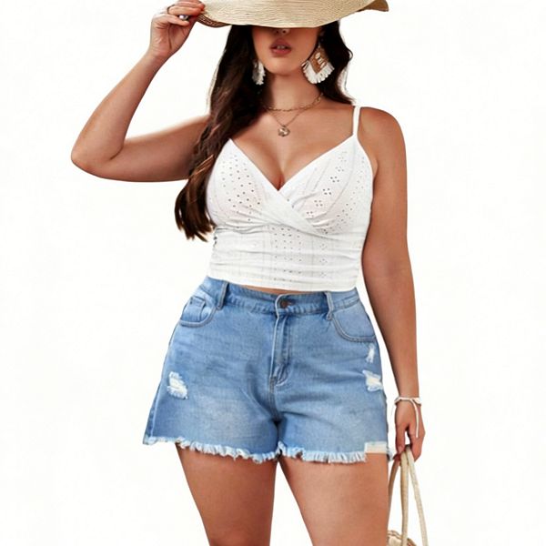 

Женская плюс сайз блуза-топ с запахом без рукавов и кружевной отделкой Elitespirit