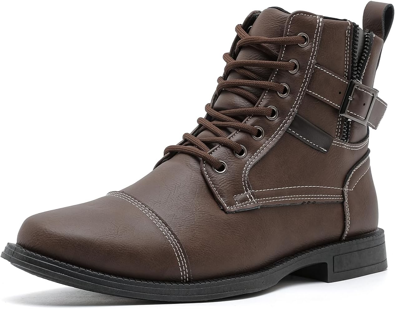 

Мужские оксфорды AMAPO, ботинки с пряжкой, повседневные мужские ботинки с шнуровкой и боковой молнией, Bronze25909