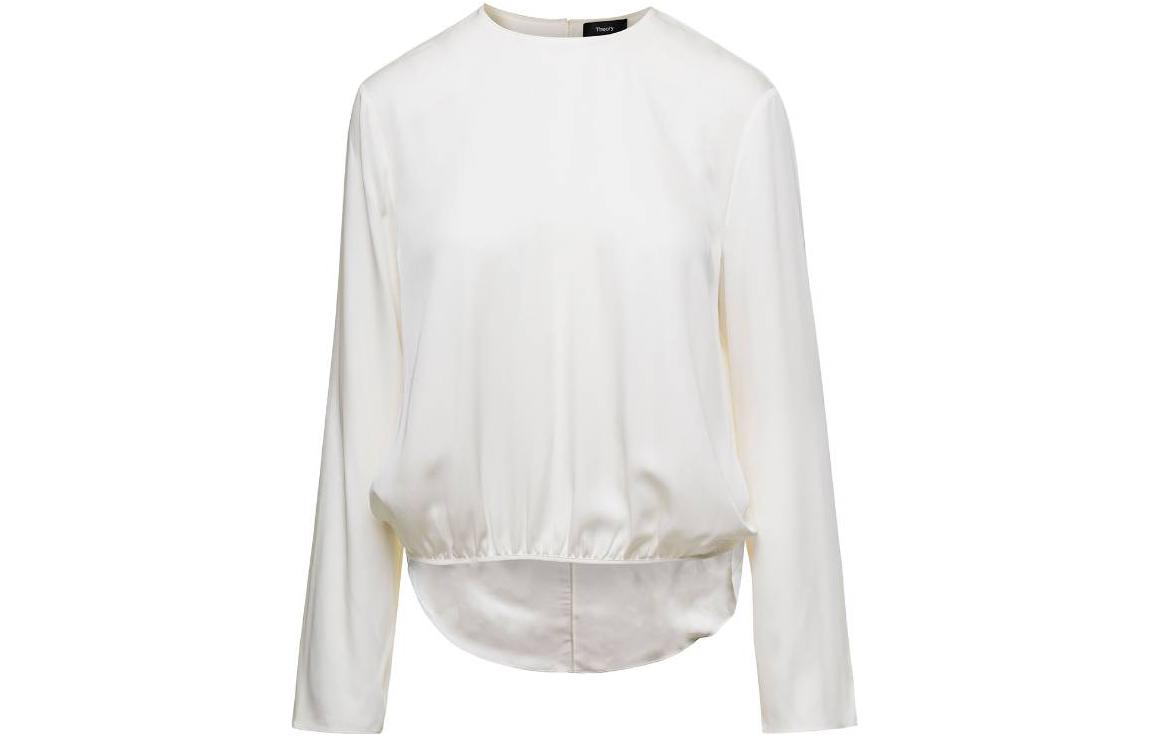

Блузка с поясом на талии и круглым вырезом THEORY, белая
