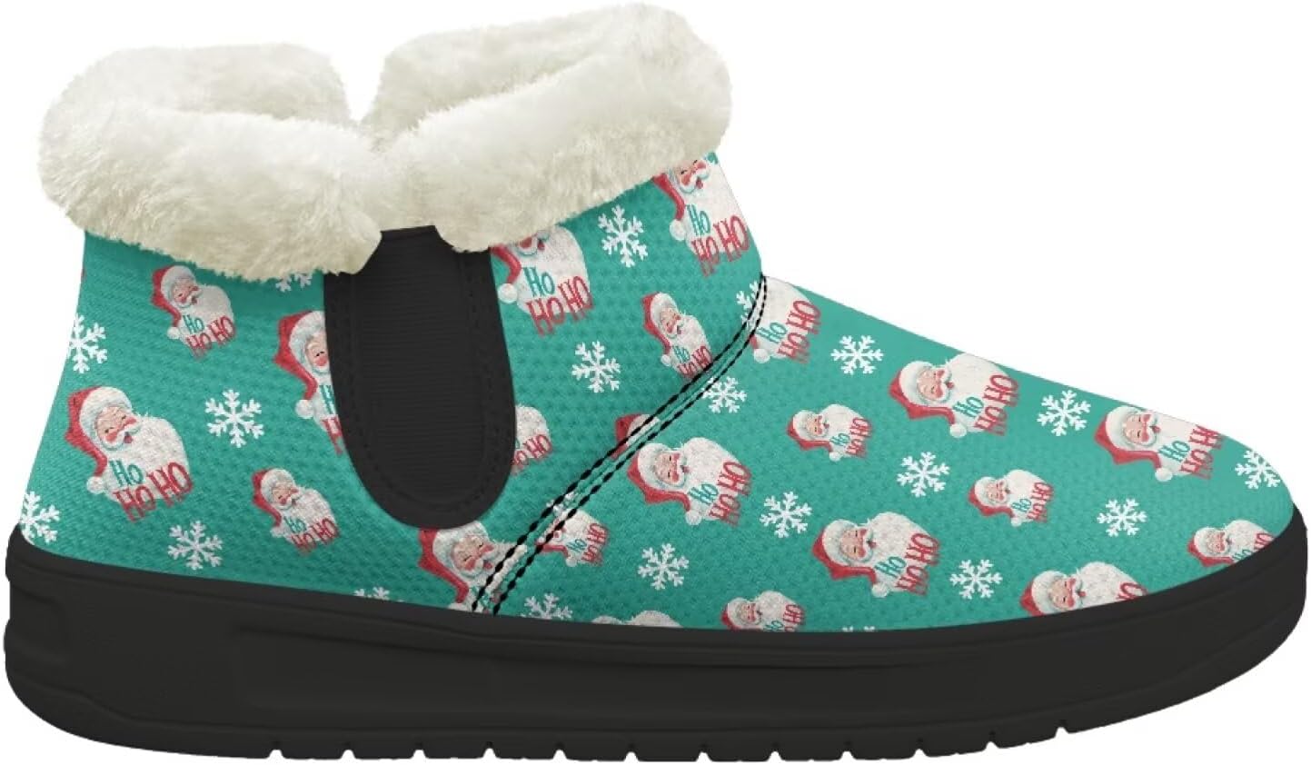 

Зимние теплые плюшевые ботинки Forchrinse с меховой подкладкой для женщин и мужчин, удобные зимние ботильоны для прогулок, Cartoon Santa Claus Printed