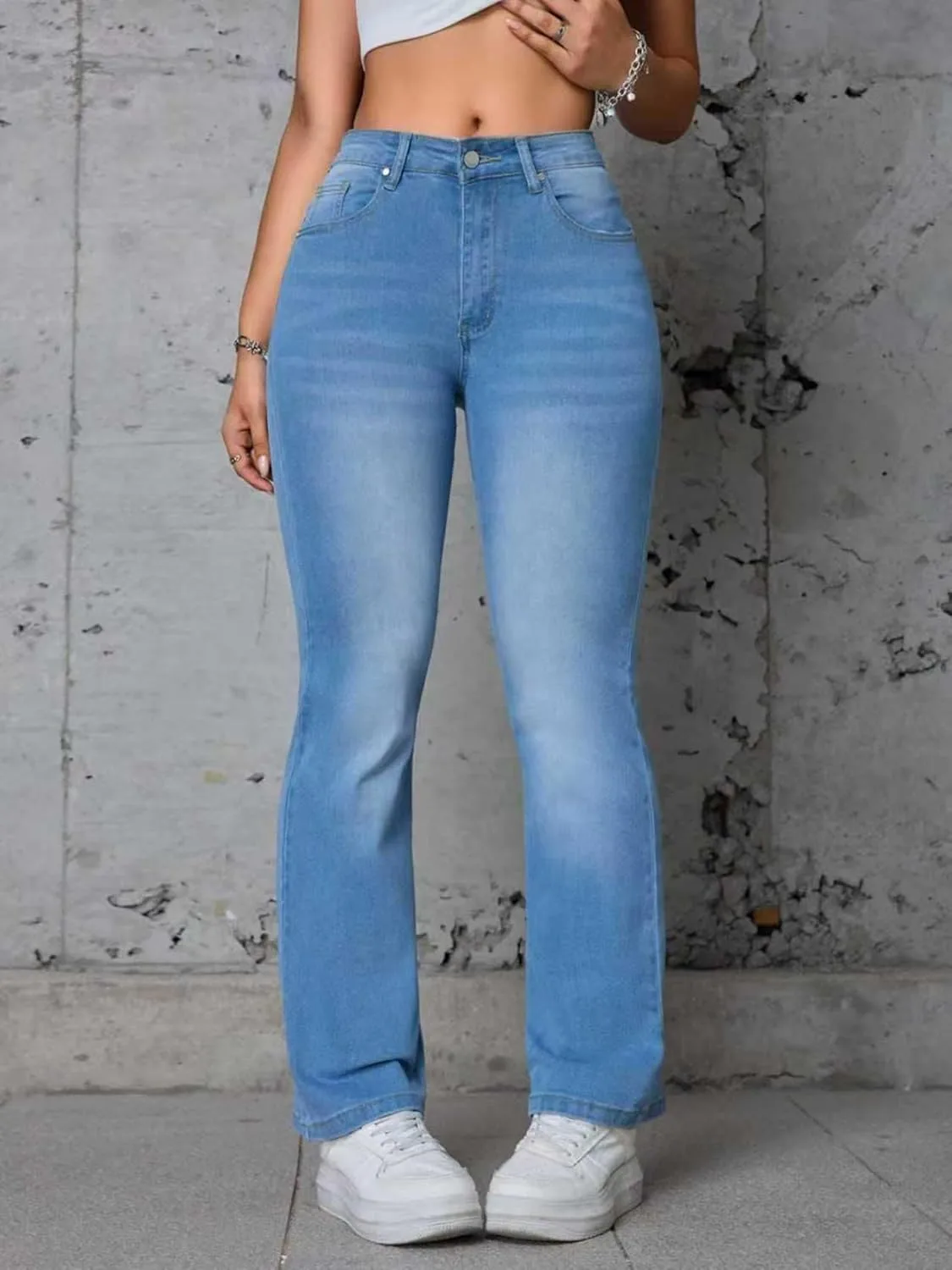Женские джинсы с высокой талией и расклешенными штанинами, Slim Fit, Stretch Denim — фото 2