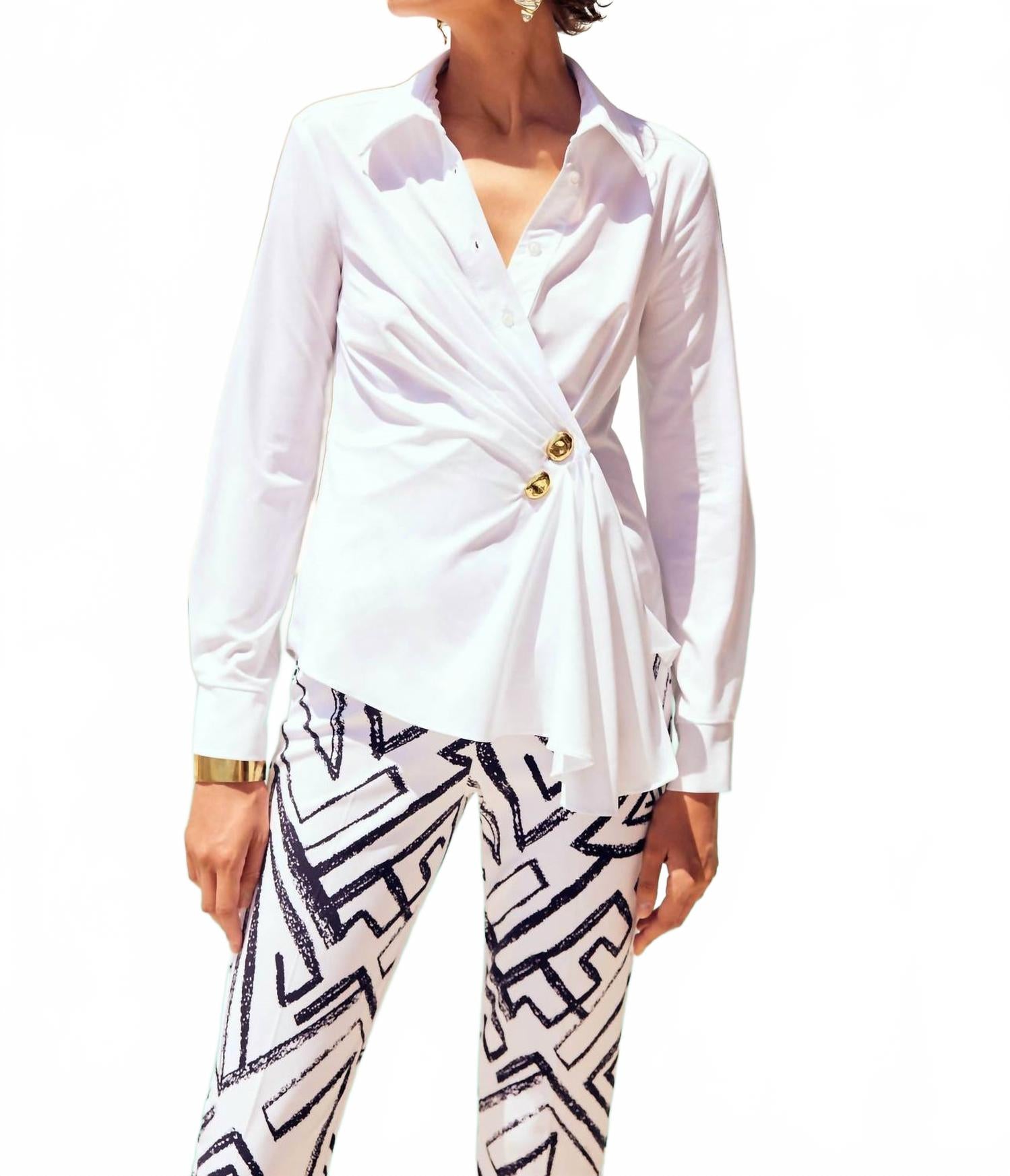 

Белая блузка с плиссировкой и запахом спереди Joseph Ribkoff