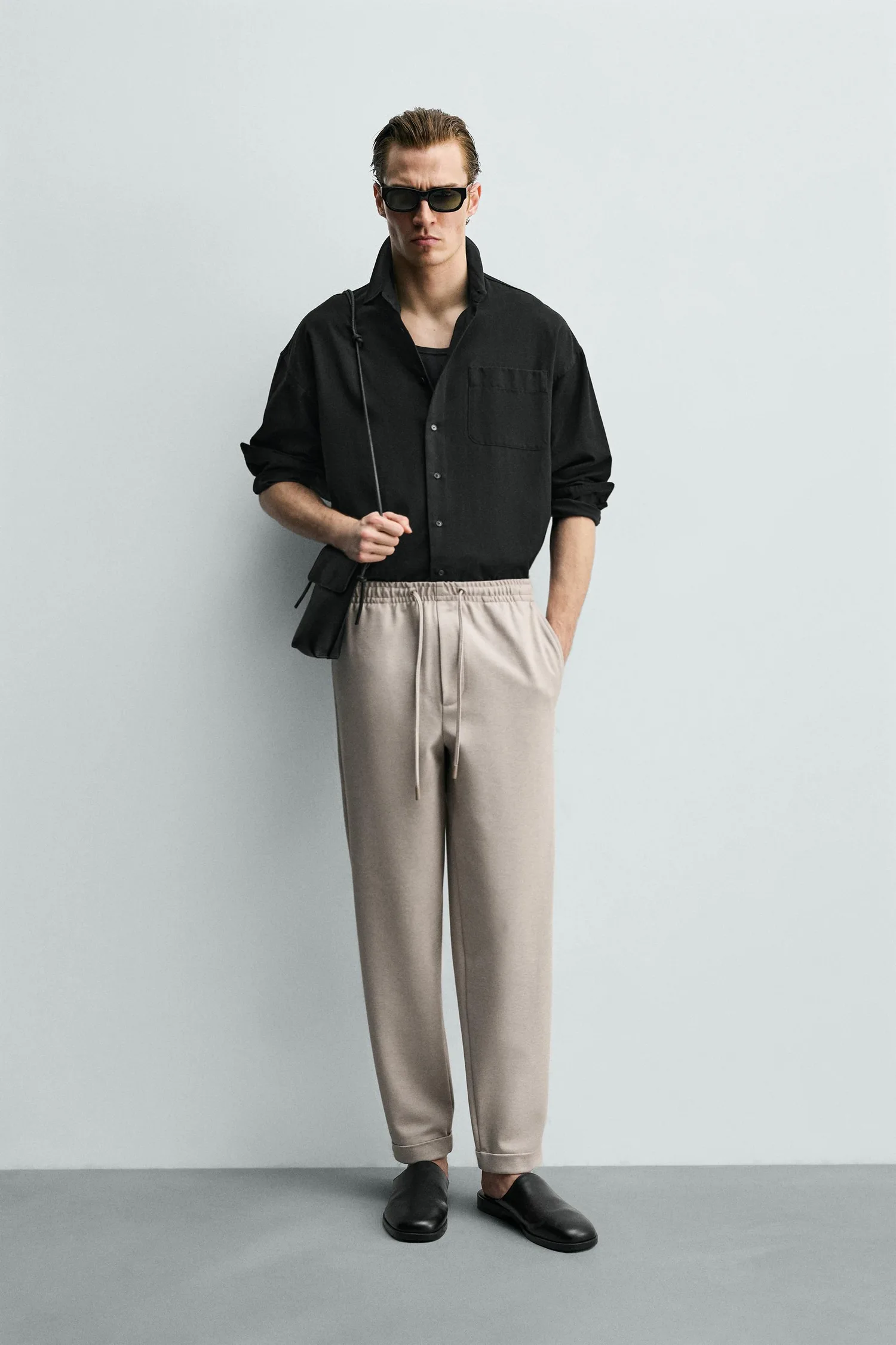 Легко чистящиеся спортивные брюки с завышенной талией Zara, светло-коричневый