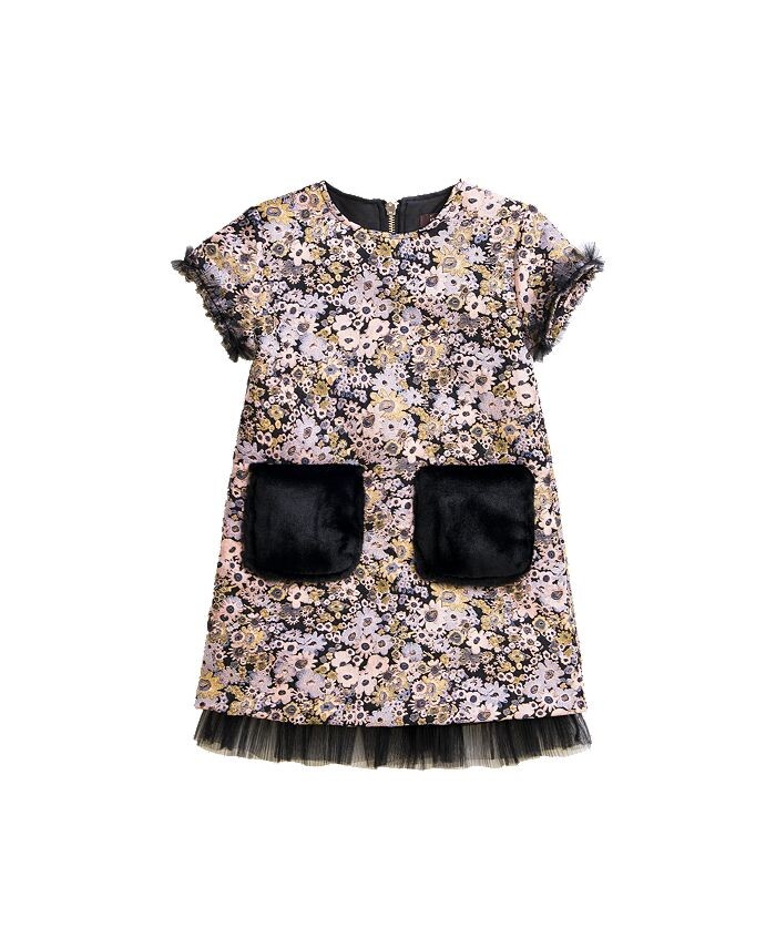 

Платье с карманом и жаккардом и искусственным мехом для big girls tanner fw23 букет IMOGA Collection, мультиколор