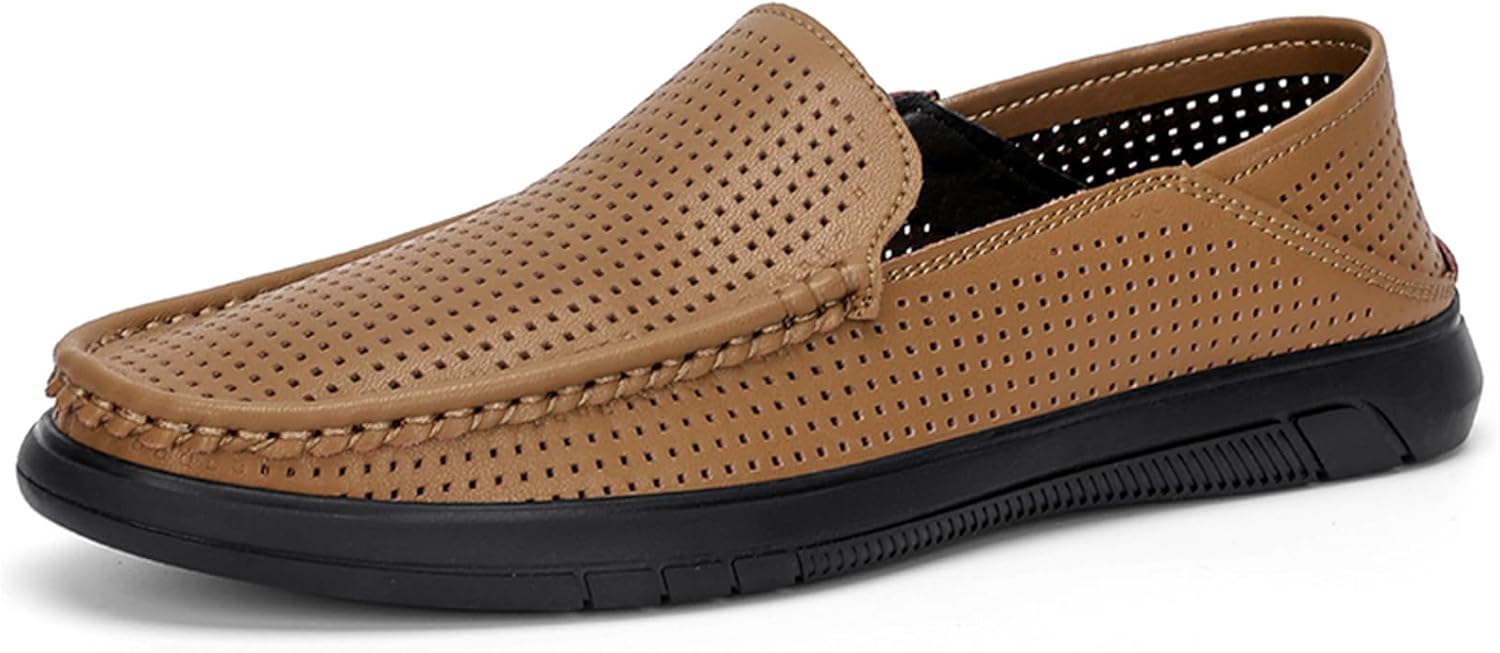 

Мужские летние лоферы из натуральной кожи, дышащие, удобные для ходьбы и вождения Abborora, коричневый