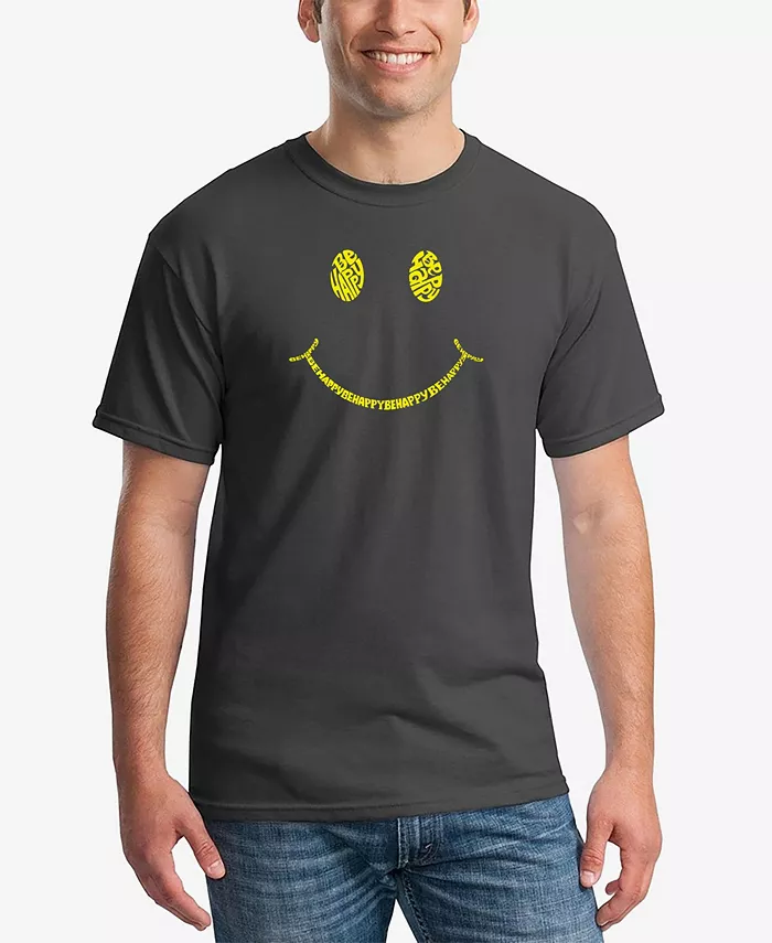 

Мужская футболка с коротким рукавом Be Happy Smiley Face Word Art LA Pop Art, серый