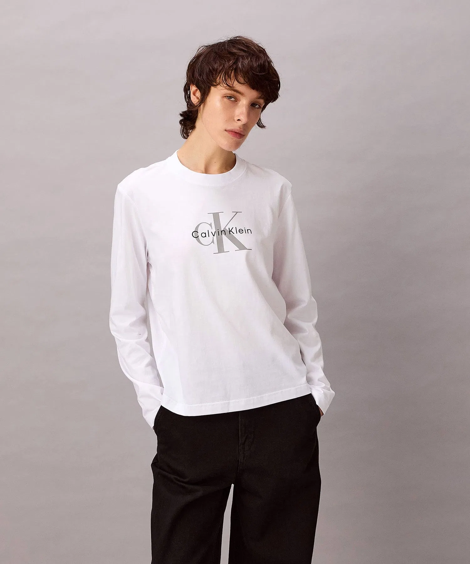 Женская футболка с монограммой Calvin Klein с длинным рукавом белая