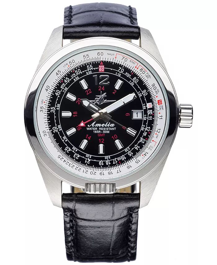 

Женские часы Amelia Swiss GMT с черным кожаным ремешком, 40 мм Abingdon Co., черный