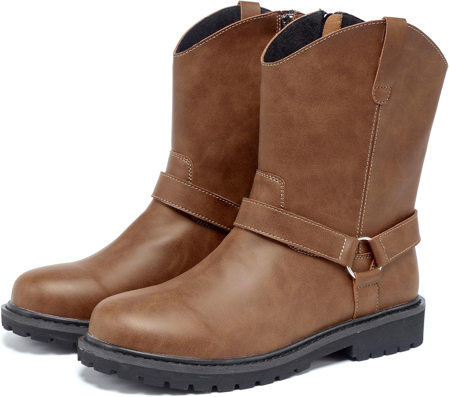 

Мужские мотоциклетные кожаные ботинки - черные водонепроницаемые с низким каблуком для езды, велосипедные, ковбойские на широкую голень и походные ботинки Peileg