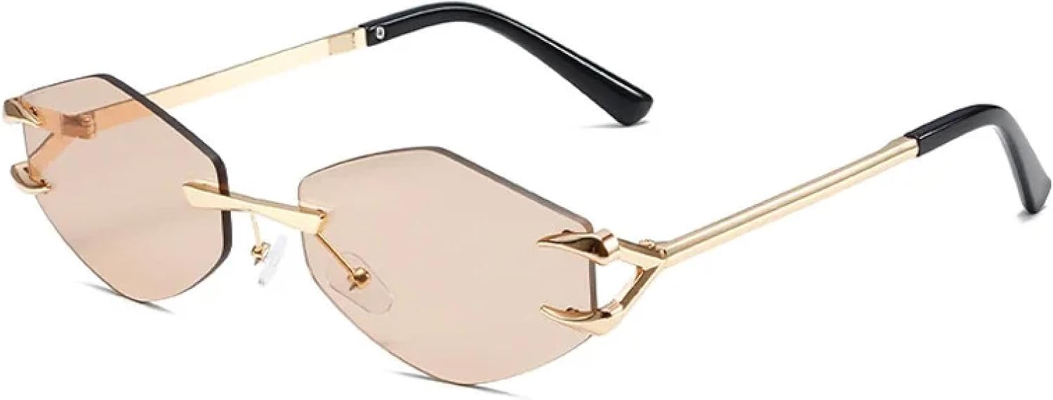 

Винтажные солнцезащитные очки без оправы для женщин, модные, асимметричной формы, в стиле панк, с градиентным покрытием, защита от УФ-излучения UV400 TVTBBVV, Gold-lightbrown